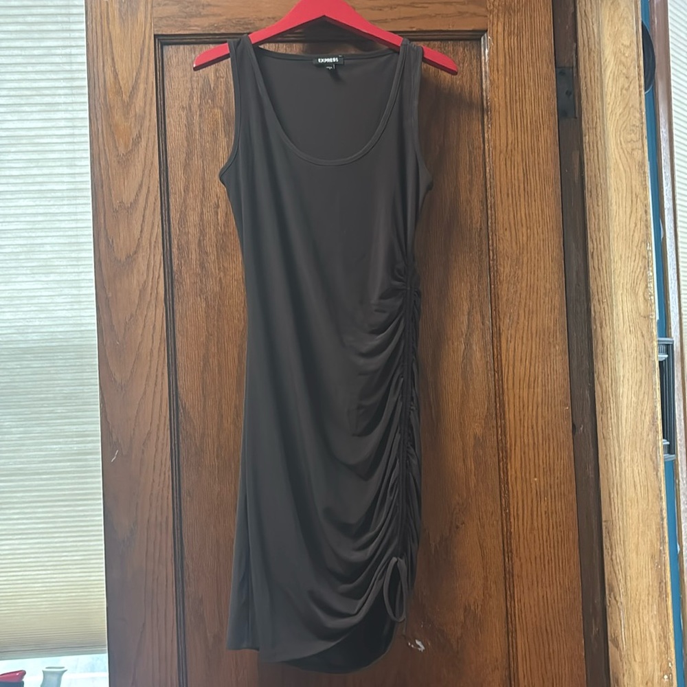 Express Women’s Brown Tank Dress With Adjustable Ruched Tie Hem Size Small